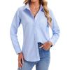 imagesiliteelon Womens Button Down Shirts Long Sleeve Collared Office Work Blouses Tops with Pocket Oxford ShirtsLight Blue