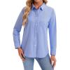 imagesiliteelon Womens Button Down Shirts Long Sleeve Collared Office Work Blouses Tops with Pocket Oxford ShirtsMedium Blue