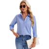 imagesiliteelon Womens Button Down Shirts Long Sleeve Collared Office Work Blouses Tops with Pocket Oxford ShirtsMedium Blue