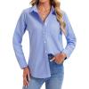 imagesiliteelon Womens Button Down Shirts Long Sleeve Collared Office Work Blouses Tops with Pocket Oxford ShirtsMedium Blue