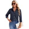 imagesiliteelon Womens Button Down Shirts Long Sleeve Collared Office Work Blouses Tops with Pocket Oxford ShirtsNavy Blue