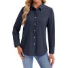 imagesiliteelon Womens Button Down Shirts Long Sleeve Collared Office Work Blouses Tops with Pocket Oxford ShirtsNavy Blue