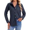 imagesiliteelon Womens Button Down Shirts Long Sleeve Collared Office Work Blouses Tops with Pocket Oxford ShirtsNavy Blue