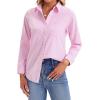 imagesiliteelon Womens Button Down Shirts Long Sleeve Collared Office Work Blouses Tops with Pocket Oxford ShirtsPink Stripes