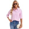 imagesiliteelon Womens Button Down Shirts Long Sleeve Collared Office Work Blouses Tops with Pocket Oxford ShirtsPink Stripes
