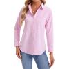 imagesiliteelon Womens Button Down Shirts Long Sleeve Collared Office Work Blouses Tops with Pocket Oxford ShirtsPink Stripes