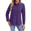 imagesiliteelon Womens Button Down Shirts Long Sleeve Collared Office Work Blouses Tops with Pocket Oxford ShirtsPurple 02