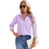 imagesiliteelon Womens Button Down Shirts Long Sleeve Collared Office Work Blouses Tops with Pocket Oxford ShirtsPurple