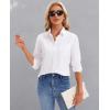 imagesiliteelon Womens Button Down Shirts Long Sleeve Collared Office Work Blouses Tops with Pocket Oxford ShirtsWhite