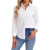 imagesiliteelon Womens Button Down Shirts Long Sleeve Collared Office Work Blouses Tops with Pocket Oxford ShirtsWhite
