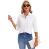 imagesiliteelon Womens Button Down Shirts Long Sleeve Collared Office Work Blouses Tops with Pocket Oxford ShirtsWhite