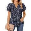 imagesiliteelon Womens Summer Tops V Neck Ruffle Short Sleeve Dressy Casual Business Work Blouses Cute Flowy Chiffon Office ShirtBlack Blue Floral