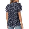 imagesiliteelon Womens Summer Tops V Neck Ruffle Short Sleeve Dressy Casual Business Work Blouses Cute Flowy Chiffon Office ShirtBlack Blue Floral