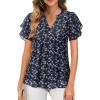 imagesiliteelon Womens Summer Tops V Neck Ruffle Short Sleeve Dressy Casual Business Work Blouses Cute Flowy Chiffon Office ShirtBlack Blue Floral