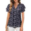 imagesiliteelon Womens Summer Tops V Neck Ruffle Short Sleeve Dressy Casual Business Work Blouses Cute Flowy Chiffon Office ShirtBlack White Floral