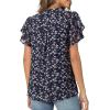 imagesiliteelon Womens Summer Tops V Neck Ruffle Short Sleeve Dressy Casual Business Work Blouses Cute Flowy Chiffon Office ShirtBlack White Floral