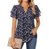 imagesiliteelon Womens Summer Tops V Neck Ruffle Short Sleeve Dressy Casual Business Work Blouses Cute Flowy Chiffon Office ShirtBlack White Floral