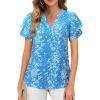 imagesiliteelon Womens Summer Tops V Neck Ruffle Short Sleeve Dressy Casual Business Work Blouses Cute Flowy Chiffon Office ShirtBlue White Floral