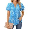 imagesiliteelon Womens Summer Tops V Neck Ruffle Short Sleeve Dressy Casual Business Work Blouses Cute Flowy Chiffon Office ShirtBlue White Floral