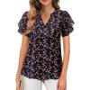 imagesiliteelon Womens Summer Tops V Neck Ruffle Short Sleeve Dressy Casual Business Work Blouses Cute Flowy Chiffon Office ShirtBrown Orange Floral
