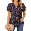 imagesiliteelon Womens Summer Tops V Neck Ruffle Short Sleeve Dressy Casual Business Work Blouses Cute Flowy Chiffon Office ShirtBrown Orange Floral