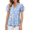 imagesiliteelon Womens Summer Tops V Neck Ruffle Short Sleeve Dressy Casual Business Work Blouses Cute Flowy Chiffon Office ShirtLight Blue Floral