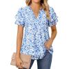 imagesiliteelon Womens Summer Tops V Neck Ruffle Short Sleeve Dressy Casual Business Work Blouses Cute Flowy Chiffon Office ShirtLight Blue Floral