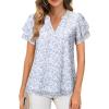 imagesiliteelon Womens Summer Tops V Neck Ruffle Short Sleeve Dressy Casual Business Work Blouses Cute Flowy Chiffon Office ShirtRed Blue Floral