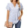 imagesiliteelon Womens Summer Tops V Neck Ruffle Short Sleeve Dressy Casual Business Work Blouses Cute Flowy Chiffon Office ShirtRed Blue Floral