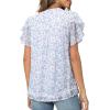 imagesiliteelon Womens Summer Tops V Neck Ruffle Short Sleeve Dressy Casual Business Work Blouses Cute Flowy Chiffon Office ShirtRed Blue Floral