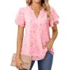 imagesiliteelon Womens Summer Tops V Neck Ruffle Short Sleeve Dressy Casual Business Work Blouses Cute Flowy Chiffon Office ShirtRed Pink Floral