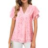 imagesiliteelon Womens Summer Tops V Neck Ruffle Short Sleeve Dressy Casual Business Work Blouses Cute Flowy Chiffon Office ShirtRed Pink Floral