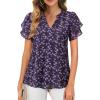 imagesiliteelon Womens Summer Tops V Neck Ruffle Short Sleeve Dressy Casual Business Work Blouses Cute Flowy Chiffon Office ShirtRed Purple Floral