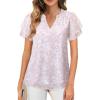 imagesiliteelon Womens Summer Tops V Neck Ruffle Short Sleeve Dressy Casual Business Work Blouses Cute Flowy Chiffon Office ShirtYellow White Floral