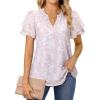 imagesiliteelon Womens Summer Tops V Neck Ruffle Short Sleeve Dressy Casual Business Work Blouses Cute Flowy Chiffon Office ShirtYellow White Floral