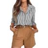 imagesiliteelon Striped Button Down Shirts for Women Dress Shirts Long Sleeve Casual Collared Office Work Shirt with PocketBlack