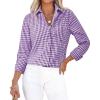 imagesiliteelon Womens Plaid Shirts Long Sleeve Button Down Dress Shirts Lightweight Casual Work Office Collared Blouse TopPurple Plaid