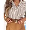imagesiliteelon Striped Button Down Shirts for Women Dress Shirts Long Sleeve Casual Collared Office Work Shirt with PocketBrown