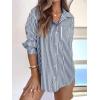 imagesiliteelon Striped Button Down Shirts for Women Dress Shirts Long Sleeve Casual Collared Office Work Shirt with PocketDark Blue