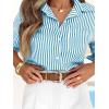 imagesiliteelon Striped Button Down Shirts for Women Dress Shirts Long Sleeve Casual Collared Office Work Shirt with PocketIndigo