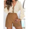 imagesiliteelon Striped Button Down Shirts for Women Dress Shirts Long Sleeve Casual Collared Office Work Shirt with PocketLight Brown