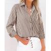 imagesiliteelon Womens Plaid Shirts Long Sleeve Button Down Dress Shirts Lightweight Casual Work Office Collared Blouse TopKhaki Plaid