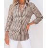 imagesiliteelon Womens Plaid Shirts Long Sleeve Button Down Dress Shirts Lightweight Casual Work Office Collared Blouse TopKhaki Plaid