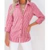 imagesiliteelon Womens Plaid Shirts Long Sleeve Button Down Dress Shirts Lightweight Casual Work Office Collared Blouse TopRed Plaid