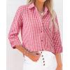 imagesiliteelon Womens Plaid Shirts Long Sleeve Button Down Dress Shirts Lightweight Casual Work Office Collared Blouse TopRed Plaid