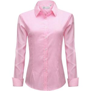 imagesiliteelon Womens Plaid Dress Shirts Long Sleeve Button Down WrinkleFree Stretch Solid Casual Work Office Blouse TopPlaid Pink  White