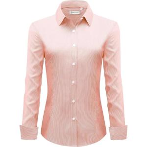 imagesiliteelon Womens Stripe Dress Shirts Long Sleeve Button Down WrinkleFree Stretch Solid Casual Work Office Blouse TopPinstripe Yellow