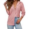 imagesiliteelon Button Down Shirts for Women Striped Long Sleeve Shirt Collared Office Work Blouses Tops with PocketPink