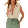 imagesiliteelon Linen Shirts for Women Button Down Shirts Sleeveless Cotton Collared V Neck Solid Tank Top Casual BlousesKhaki