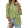 imagesiliteelon Womens Button Down Shirt Linen Button Up Shirts for Women Long Sleeve Summer Shirt Collared Blouse Linen TopsChartreuse